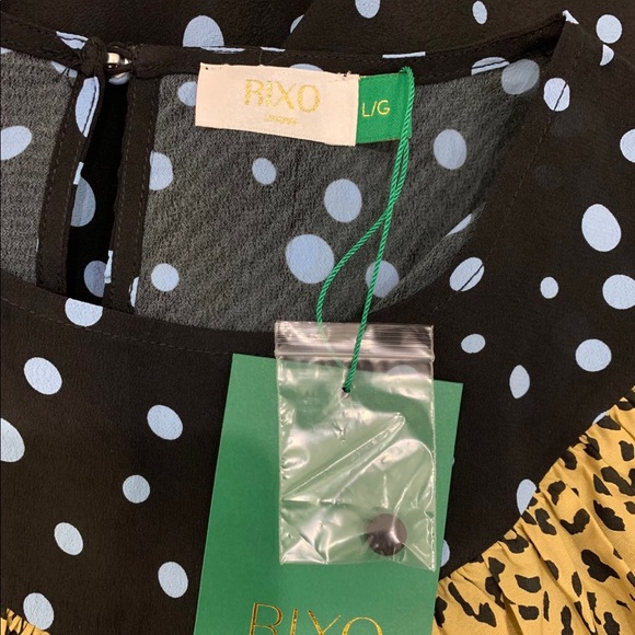 RIXO LACEY LEOPARD BUBBLE SPOT Frill Neck Midi Dress Size L - Picture 5 of 7